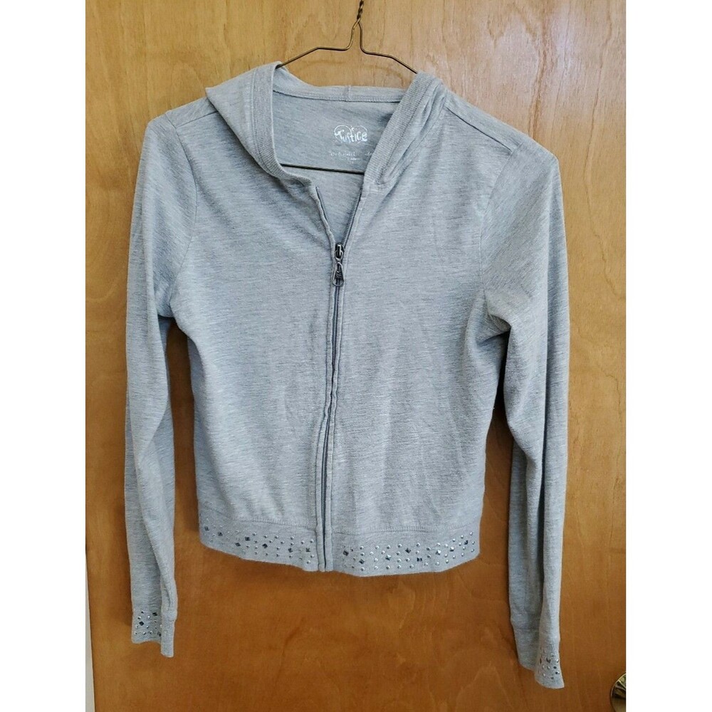 Girl's Justice Gray size 14 gray hooded zipper lightweight sweatcoat